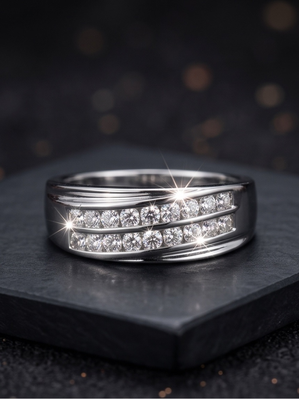 Men's Double-Row Diamond Band in 925 Silver Moissanite 1.5 CTW